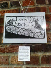 “Each One Teach One” – I made this for the PLEJ for Liberation program, where I currently volunteer. “PLEJ (Power, Love, Education and Justice) for Liberation is an innovative project that brings together social justice educators in the community with imprisoned educators in California’s solitary confinement cells.” My pen pal who is incarcerated in California, often refers to his and our responsibility of “each one teach one”, or sharing what we have learned with each other. Interested in becoming a community educator and creating curriculum with an imprisoned educator? Email plej@riseup.net.